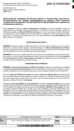 Imagen Reconocimiento MUNICIPIO TAURINO DE EXTREMADURA
